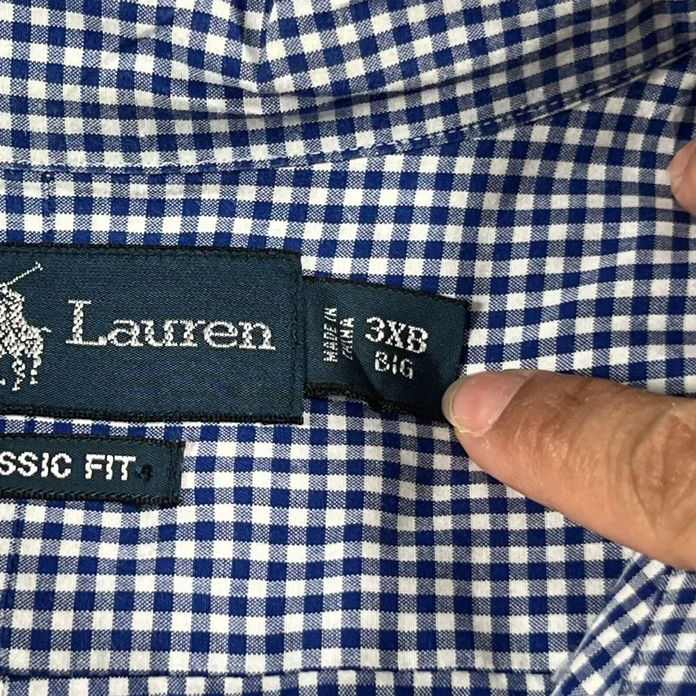 Polo Ralph Lauren Shirt Mens 3XB Blue White Check Button‎ Up Casual Classic Fit